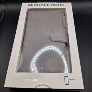 Michael Kors iPhone X XS Folio Case Saffiano Leather Wallet Pearl Grey NIB